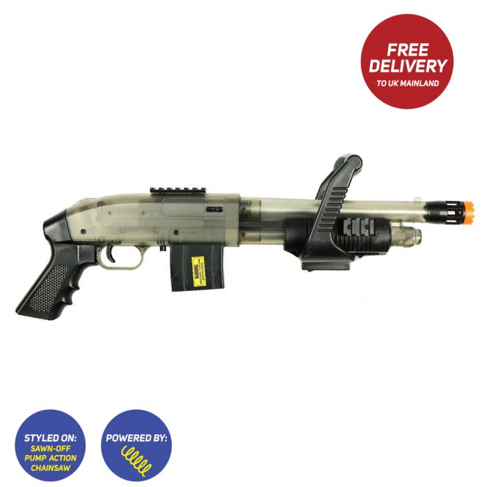 Mossberg Chainsaw Pump Action Airsoft BB Shotgun – Clear